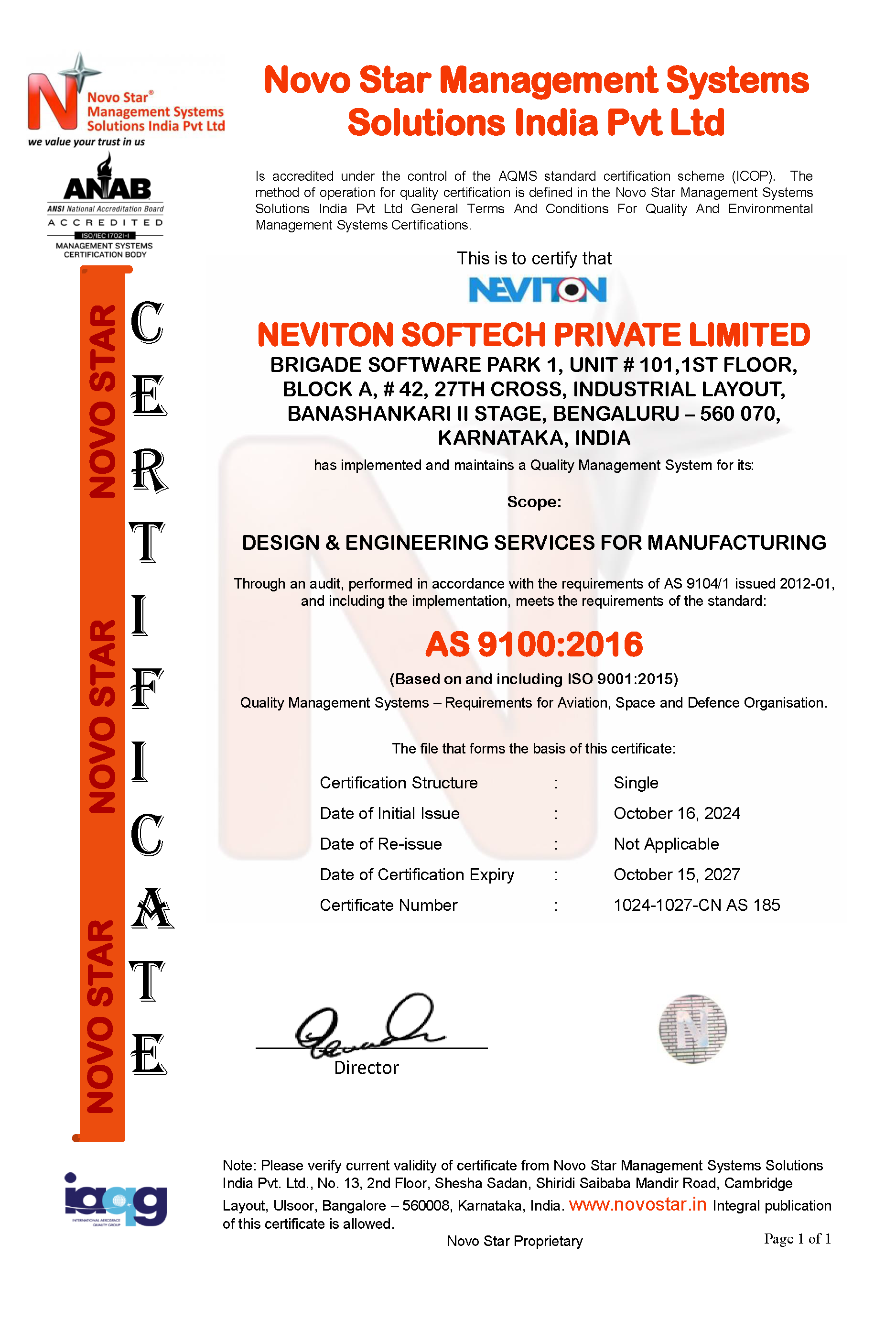 AS9100:2016 Certificate
